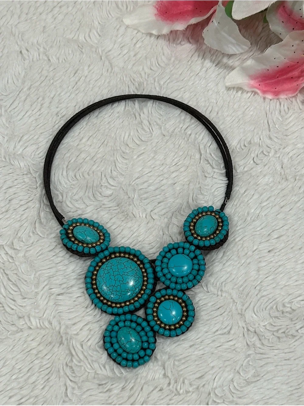 Turquoise Beaded Statement Necklace - Women Jewelry - Picture 1 of 3